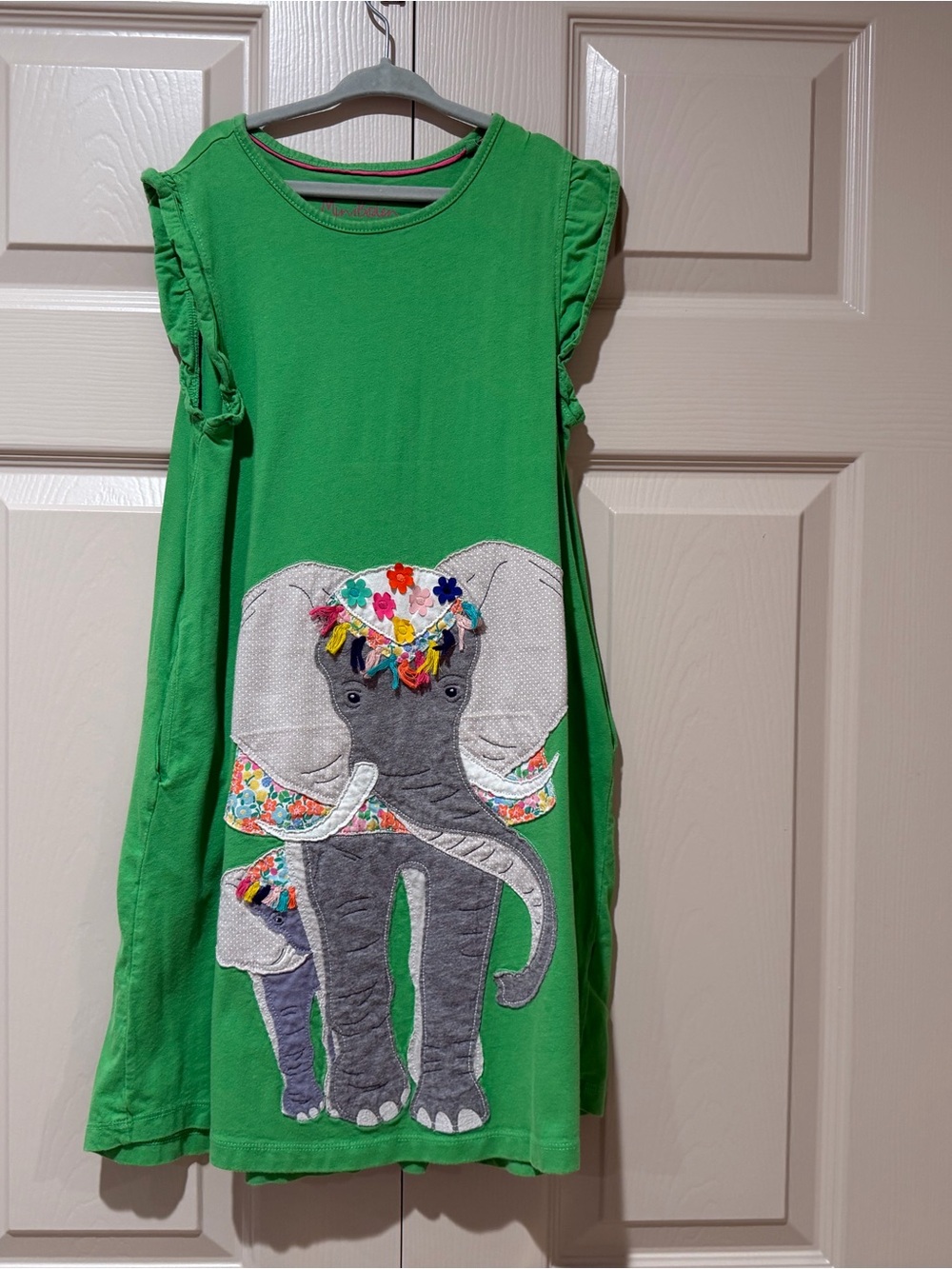 Mini Boden Green Dress with Embroidered Elephant